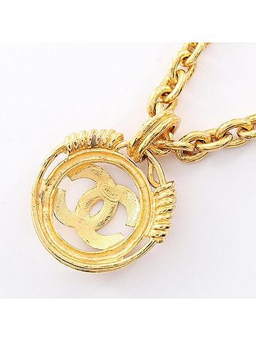 Chanel Chanel Coco Mark Circle Necklace, Gold Plated (GP), Women's, Tone (view 2)