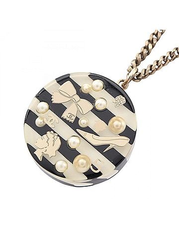 Chanel Chanel Coco Mark Icon Border Necklace Jewelry GP (Gold Plated) Resin Faux Pearl Women's Clear Black Multicolor (view 1)