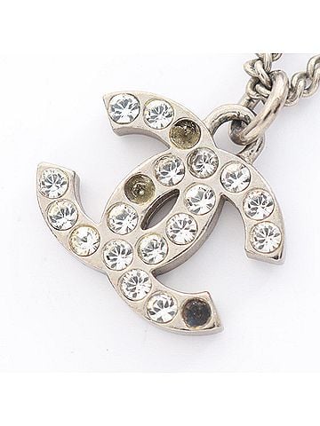 Chanel Chanel CHANEL Coco Mark F13V Necklace Jewelry Stainless Steel Rhinestone Women's Silver/Clear 28942 (view 1)
