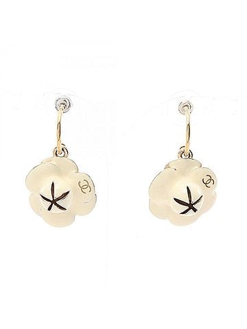 Chanel Chanel Camellia Swing Earrings, Gold Plated (GP), Women's, Ivory/Gold Tones (view 1)