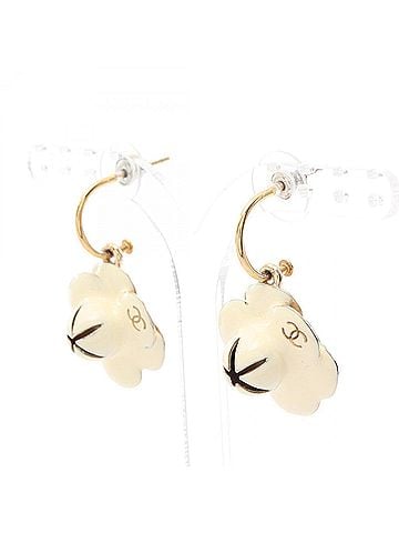 Chanel Chanel Camellia Swing Earrings, Gold Plated (GP), Women's, Ivory/Gold Tones (view 2)