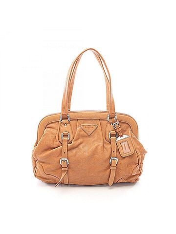 Prada Prada Triangle Logo Tote Bag Handbag Leather Women's Brown (view 1)