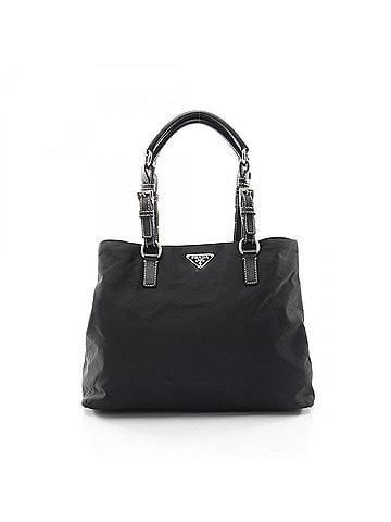 Prada Prada Triangle Logo Tote Bag Handbag Nylon Saffiano Leather Women's Black (view 1)