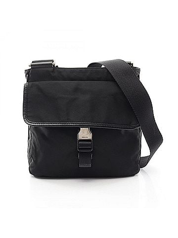 Prada Prada Triangle Logo Shoulder Bag/Handbag, Nylon &amp; Saffiano Leather, Women's, Black (view 1)