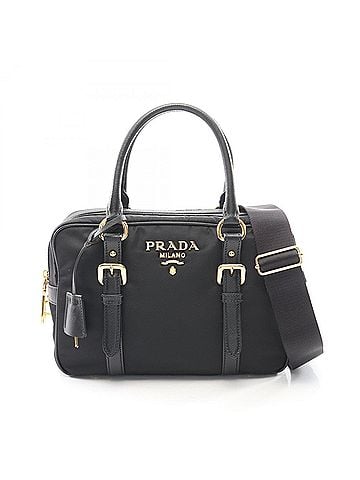 Prada Prada TESSUTO+SAFFIANO 2-Way Handbag, Nylon &amp; Saffiano Leather, Women's, Black (view 1)