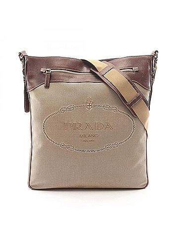 Prada Prada LOGO JACQUARD Shoulder Bag/Handbag, Canvas and Leather, Women's, Beige/Brown (view 1)