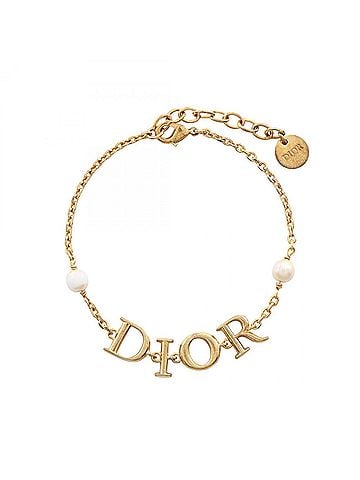 Christian Dior Christian Dior Dior logo bracelet, gold plated (GP), faux pearl, women's, gold/white tones. (view 1)