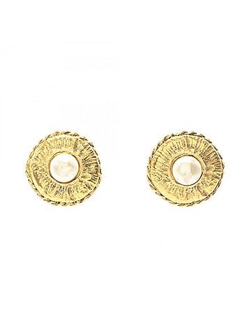 Chanel Chanel Round Earrings, Gold Plated (GP), Faux Pearl, Women's, Gold/White Tones (view 1)