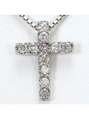 Unbranded 18K (18-karat white gold) necklace with pink diamonds and diamonds. Total weight 2.3g. 41cm. Jewelry. (view 1)