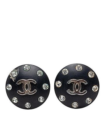 Chanel Chanel Coco Mark Round Earrings 96A Black Plated Rhinestone Women's CHANEL (view 1)