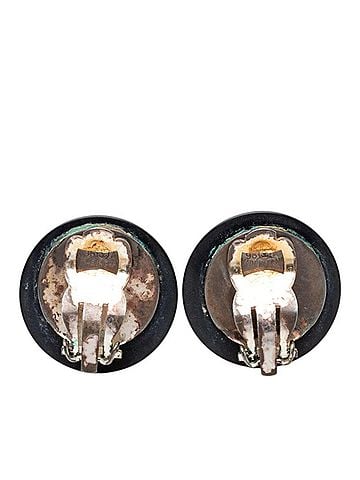 Chanel Chanel Coco Mark Round Earrings 96A Black Plated Rhinestone Women's CHANEL (view 2)