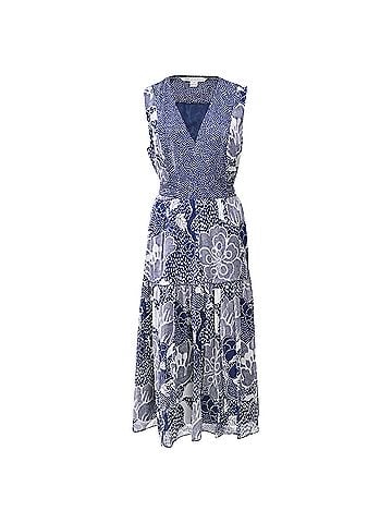 Diane von Furstenberg Diane von Furstenberg Vanya Dream Dot A Line Dress in Navy Blue Silk (view 1)