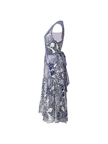 Diane von Furstenberg Diane von Furstenberg Vanya Dream Dot A Line Dress in Navy Blue Silk (view 2)