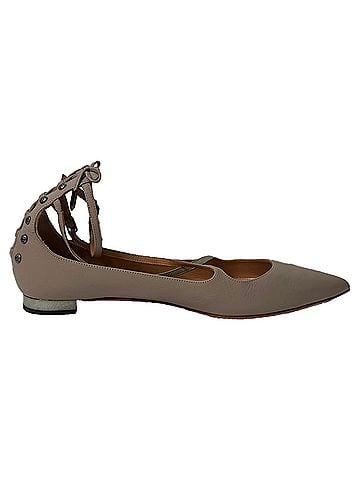 Aquazzura Aquazzura Pointed Toe Ballet Flats in Grey Leather (view 1)