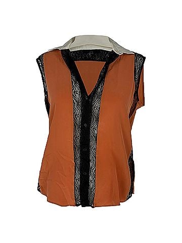 Sandro Sandro Lace Trimmed Blouse in Orange Polyamide (view 1)