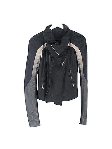 Rick Owens Rick Owens Eliel Paneled Cropped Biker Jacket in Black Leather (view 1)