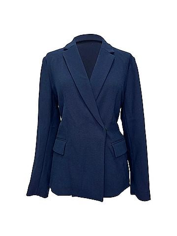 MSGM MSGM Double-Breasted Belted Blazer in Navy Blue Wool (view 1)