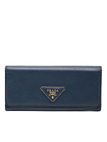 Prada Prada Triangle Logo Plate Bi-fold Long Wallet 1MH132 Navy Saffiano Leather Women's PRADA (view 1)
