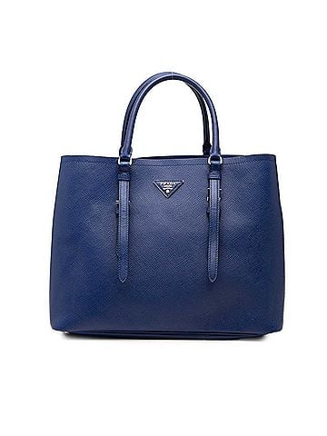 Prada Prada Triangle Logo Plate Tote Bag, Blue Saffiano Leather, Women's PRADA (view 1)