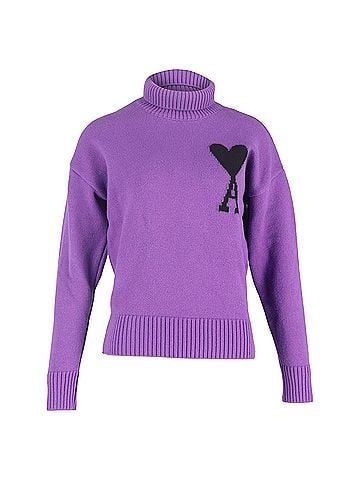 AMI AMI Ami de Coeur Roll-Neck Jumper in Purple Merino Wool (view 1)