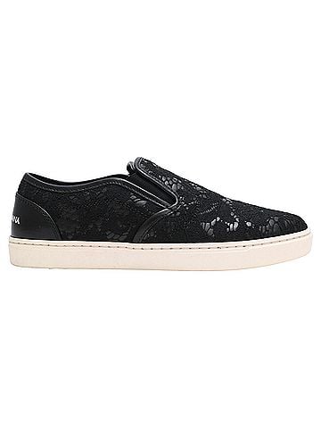 Dolce & Gabbana Dolce &amp; Gabbana Lace Slip On Sneakers in Black Leather (view 1)