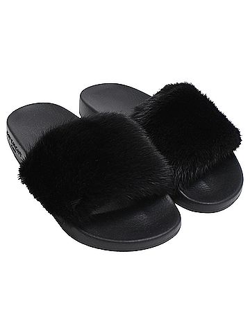 Givenchy Givenchy Fur Trim Slides in Black Rubber (view 2)