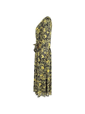 Ganni Ganni Printed Mesh Midi Wrap Dress in Yellow Polyamide (view 2)