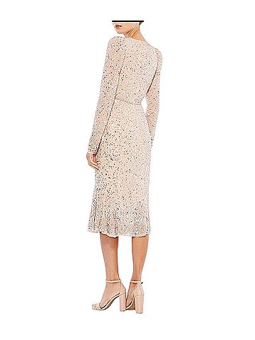 Mac Duggal Mac Duggal Beige Sequin Dress Beaded Hemline/Belt Size 6 10740 NEW $398 Wedding Cocktail Dress (view 2)