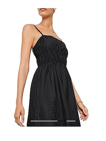 Madewell Black Eyelet Midi Dress Casual Dress (view 2)