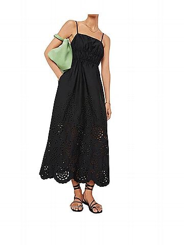 Madewell Black Eyelet Midi Dress Casual Dress (view 1)