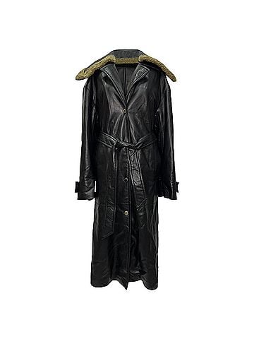 Nanushka Nanushka Button-Down Belted Coat in Black Faux Leather (view 1)