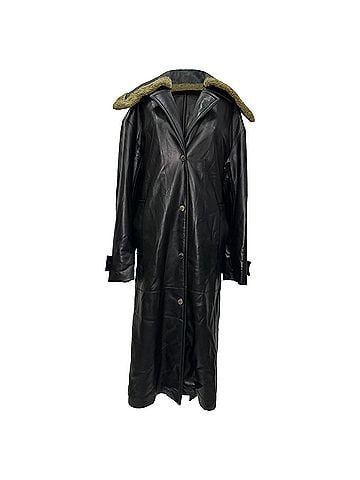 Nanushka Nanushka Button-Down Belted Coat in Black Faux Leather (view 2)
