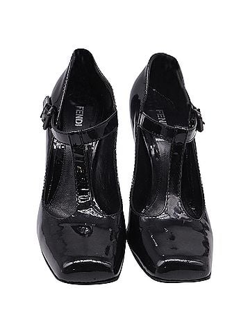 Fendi Fendi Square Toe Mary Jane Pumps in Black Patent Leather (view 2)