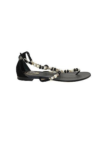 Rene Caovilla Rene Caovilla Pearl and Crystal-Embellished T-strap Sandals in Black Suede (view 1)