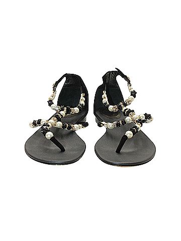 Rene Caovilla Rene Caovilla Pearl and Crystal-Embellished T-strap Sandals in Black Suede (view 2)