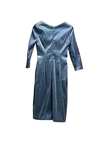 Theia Shimmering Blue Wrap Midi Dress Cocktail Dress (view 2)