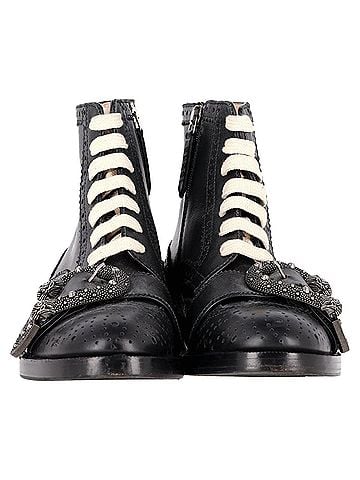 Gucci Gucci Queercore Brogue Wingtip Boots in Black Leather (view 2)