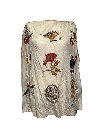 Isabel Marant Isabel Marant Embroidered Boat Neck Blouse in Cream Silk (view 1)