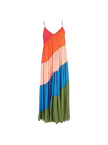 Carolina Herrera Carolina Herrera Tiered Rainbow Maxi Dress in Multicolor Silk (view 1)