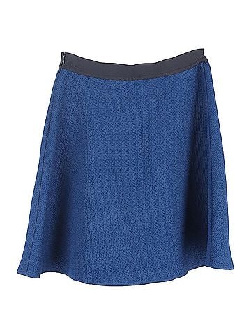 Sandro Sandro Textured Mini A-Line Skirt in Navy Blue Polyester (view 2)