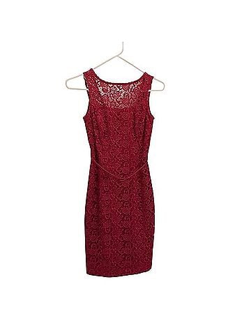 White House Black Market Cardinal Red Dress with Belt Cocktail Dress (view 1)