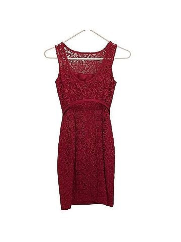 White House Black Market Cardinal Red Dress with Belt Cocktail Dress (view 2)
