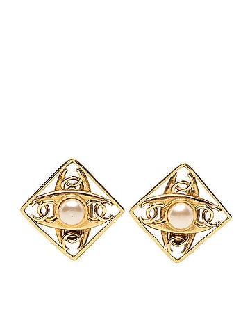 Chanel Chanel Coco Mark Vintage Earrings, Gold, Faux Pearl, Plated, GP, Women's CHANEL (view 1)