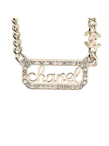 Chanel Chanel Vintage Logo Rogue Chain Necklace, Gold Plated, Faux Pearl Rhinestone, Women's CHANEL (view 1)