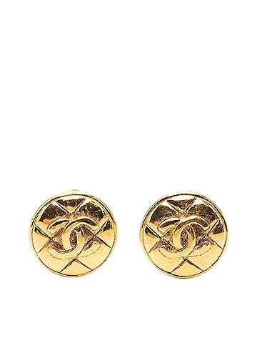 Chanel Chanel Coco Mark Matelassé Round Earrings, Gold Plated (GP), Women's. (view 1)
