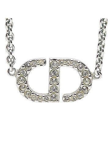 Christian Dior Christian Dior Dior CD Logo Necklace, Silver Metal Rhinestone, Women's (view 2)