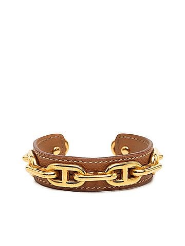 Hermès Hermes Chaine d'Ancre Bangle, Gold and Brown Plated Leather, Women's (view 1)