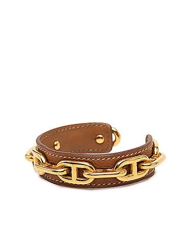 Hermès Hermes Chaine d'Ancre Bangle, Gold and Brown Plated Leather, Women's (view 2)