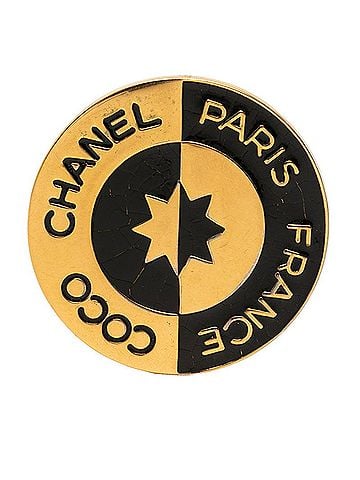 Chanel Chanel COCO Logo Round Brooch, Gold and Black Plated, Women's. (view 1)