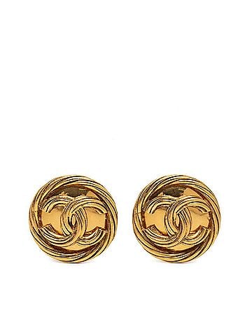 Chanel Chanel Coco Mark Vintage Round Earrings Gold Plated GP Women's CHANEL (view 1)